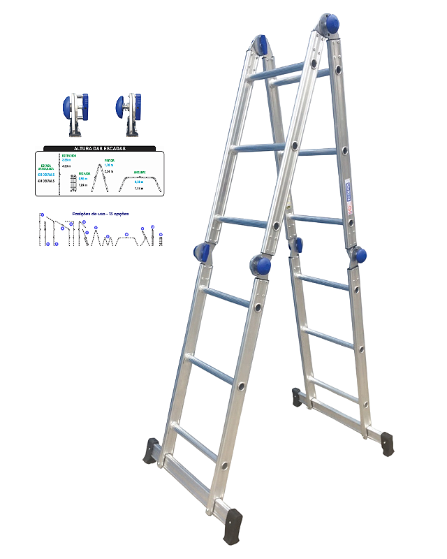 Escada Articulada 3x4 | 13 Posições de Uso - Real Escadas